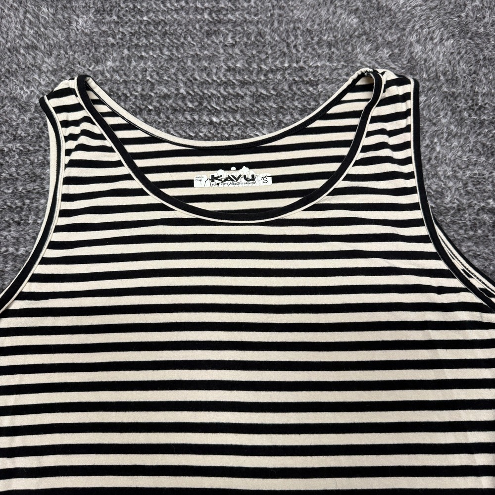 KAVU Womens S Tank Top Black White Striped Sleeveless Knot Side Hem - Picture 4 of 6